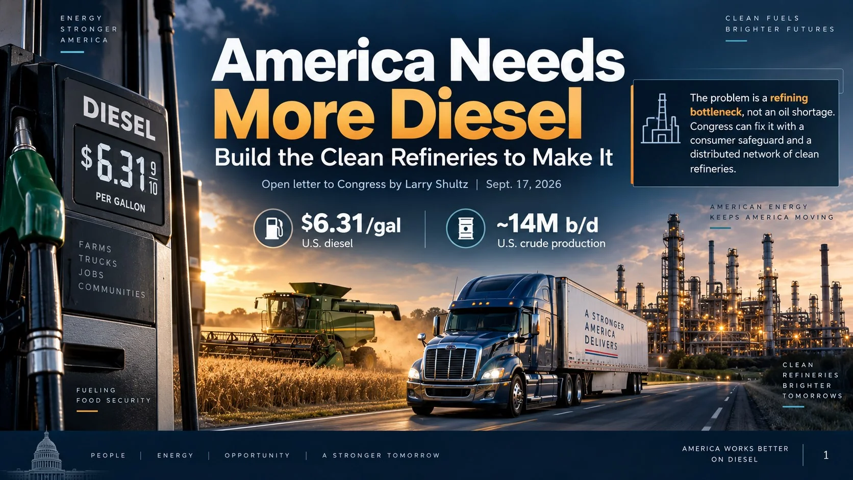 Slide 1 of 13: America Needs More Diesel. Open to enlarge; source notes are available below.